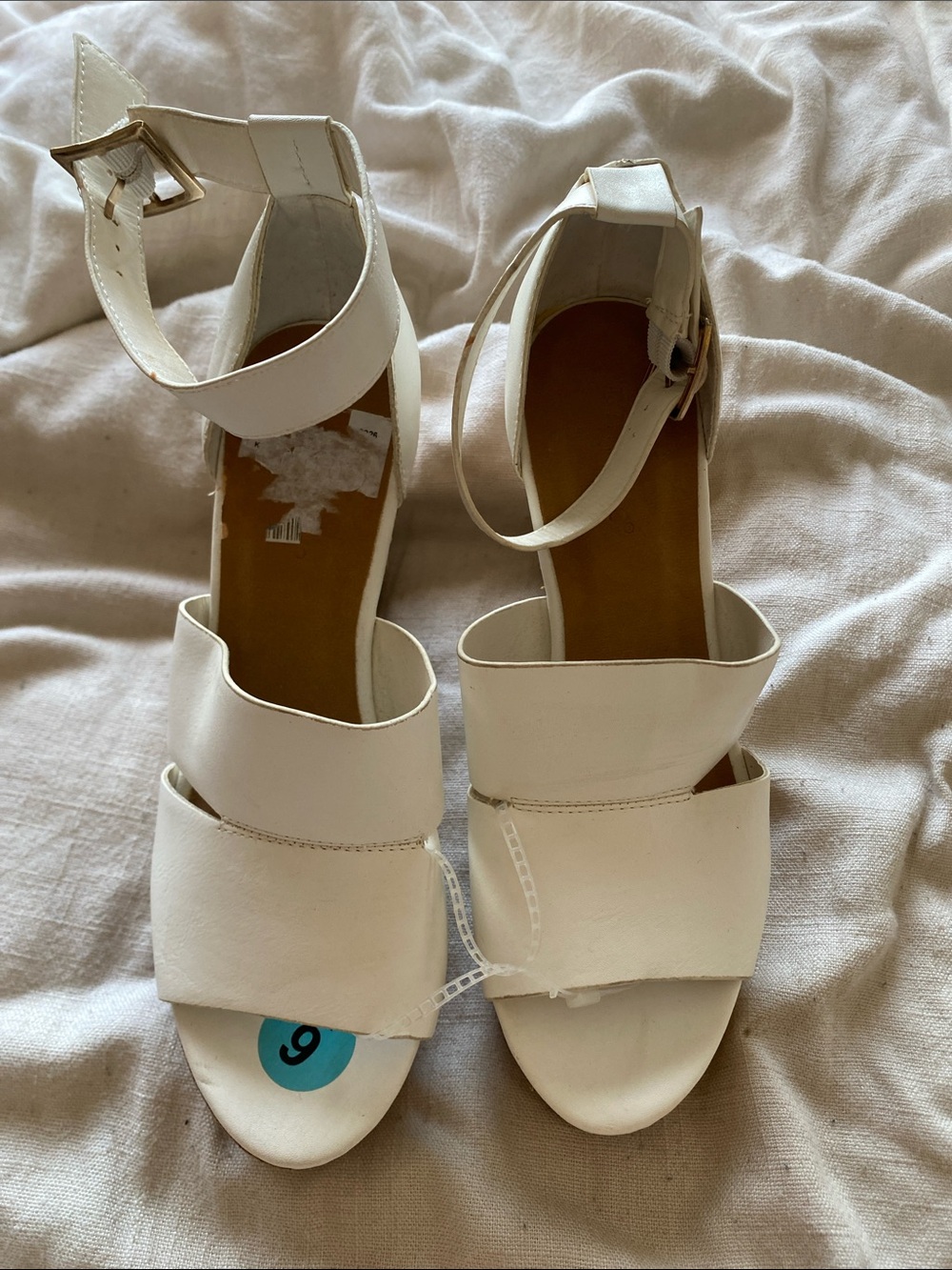 Bamboo white cork wedges. Size 6.